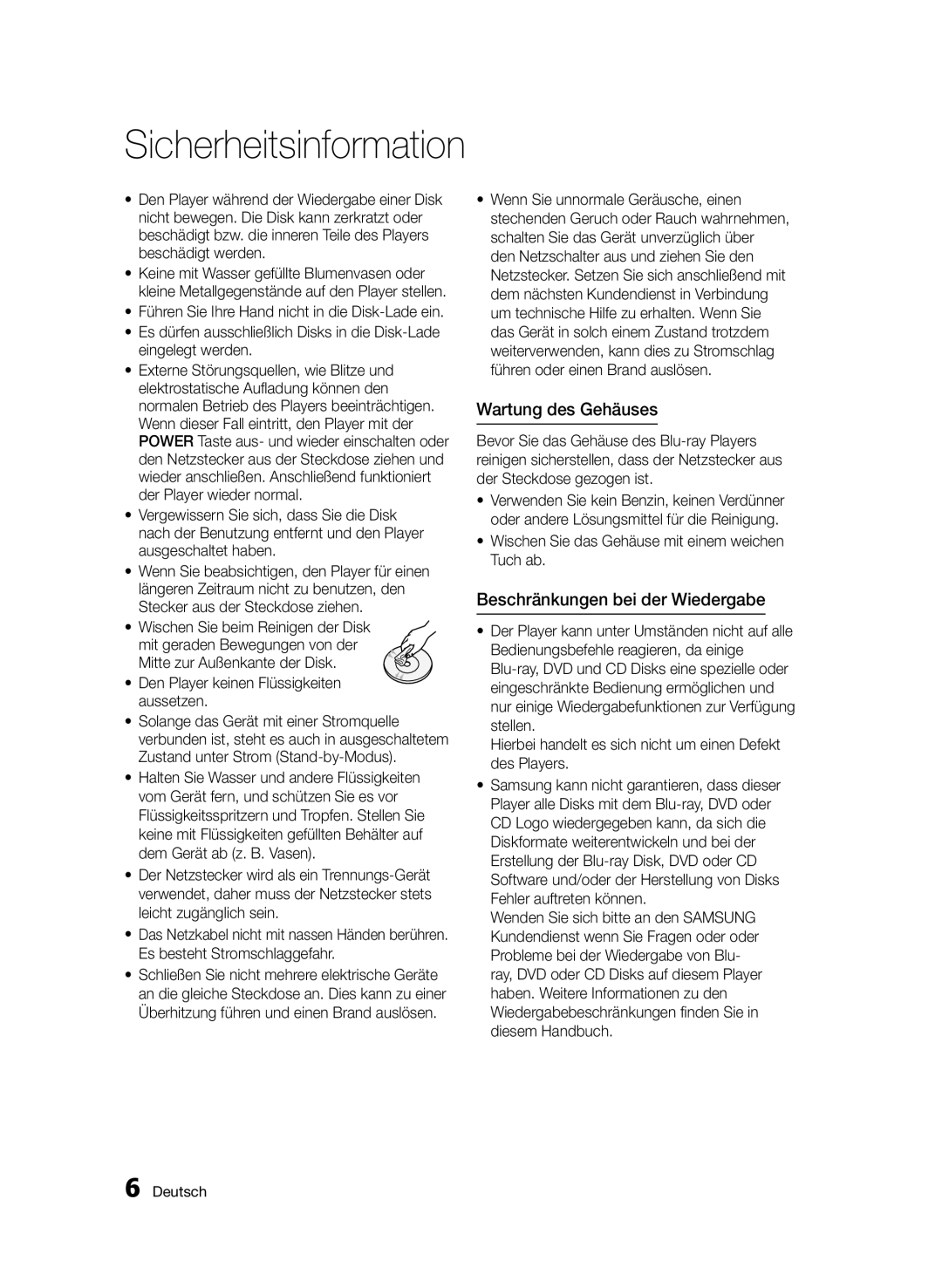 Samsung BD-D5500/XN, BD-D5500/ZA, BD-D5500/EN, BD-D5500/ZF manual Wartung des Gehäuses, Beschränkungen bei der Wiedergabe 