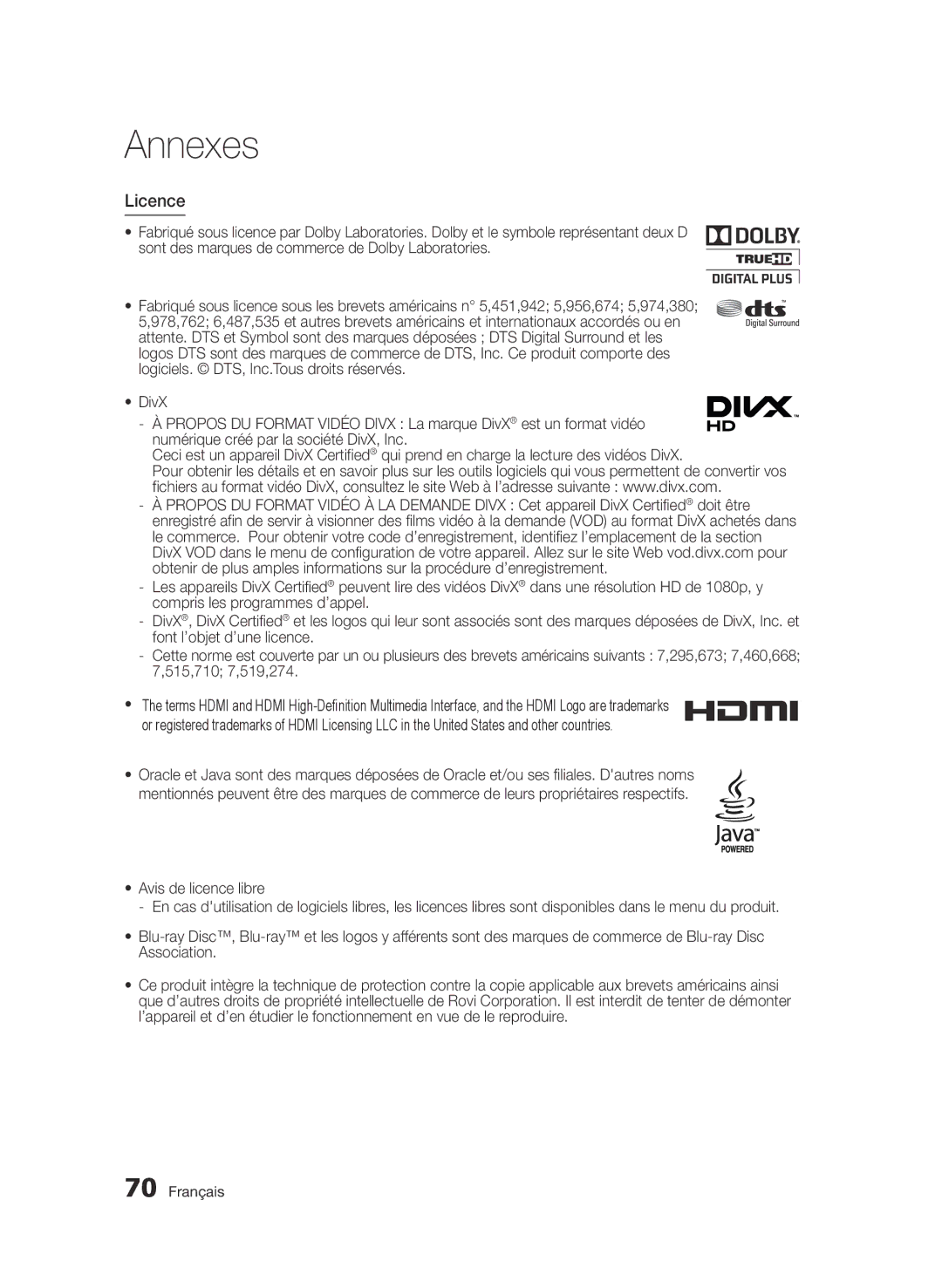 Samsung BD-D5500/EN, BD-D5500/ZA, BD-D5500/XN, BD-D5500/ZF, BD-D5500/XE manual Licence 