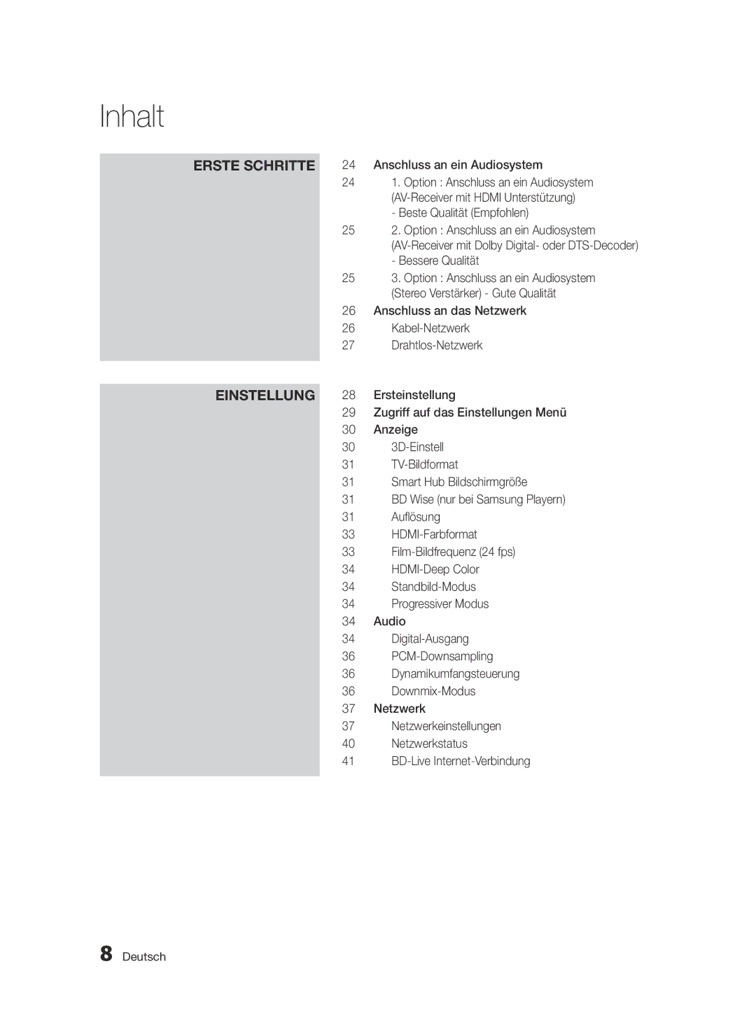 Samsung BD-D5500/ZF manual Anschluss an ein Audiosystem, Beste Qualität Empfohlen, Bessere Qualität, Anzeige, 3D-Einstell 