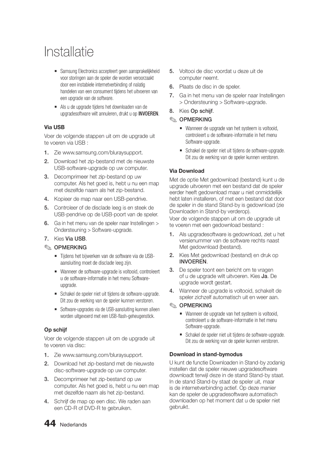Samsung BD-D5500/EN, BD-D5500/ZA, BD-D5500/XN, BD-D5500/ZF, BD-D5500/XE manual Via USB, Op schijf, Download in stand-bymodus 