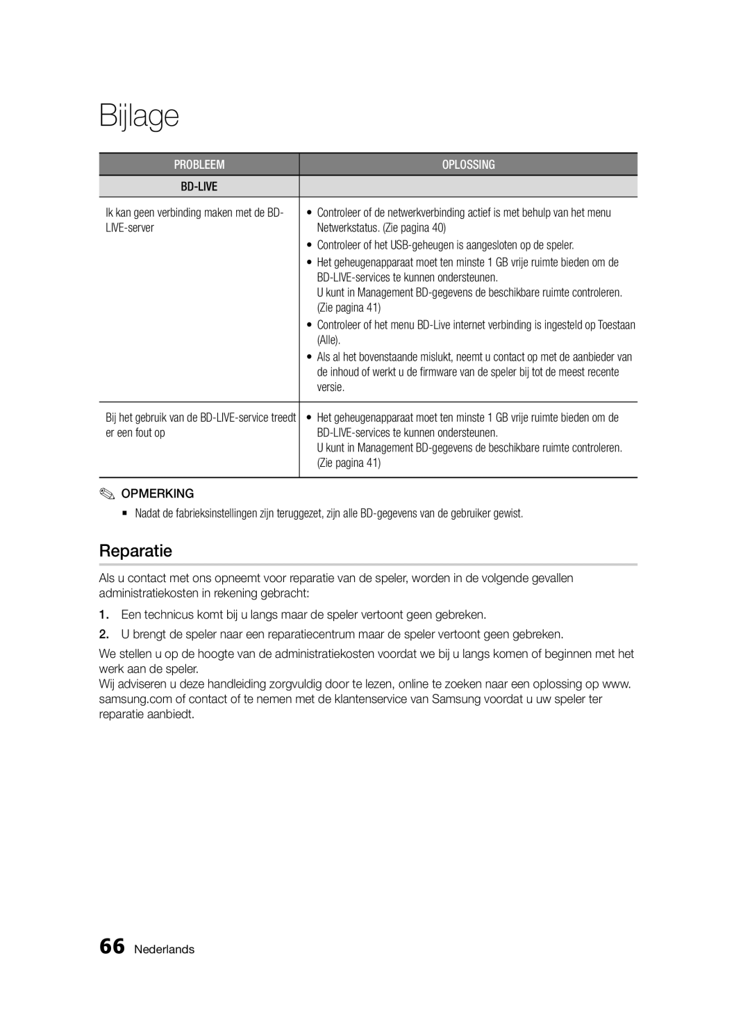 Samsung BD-D5500/XE, BD-D5500/ZA, BD-D5500/XN, BD-D5500/EN, BD-D5500/ZF manual Reparatie 