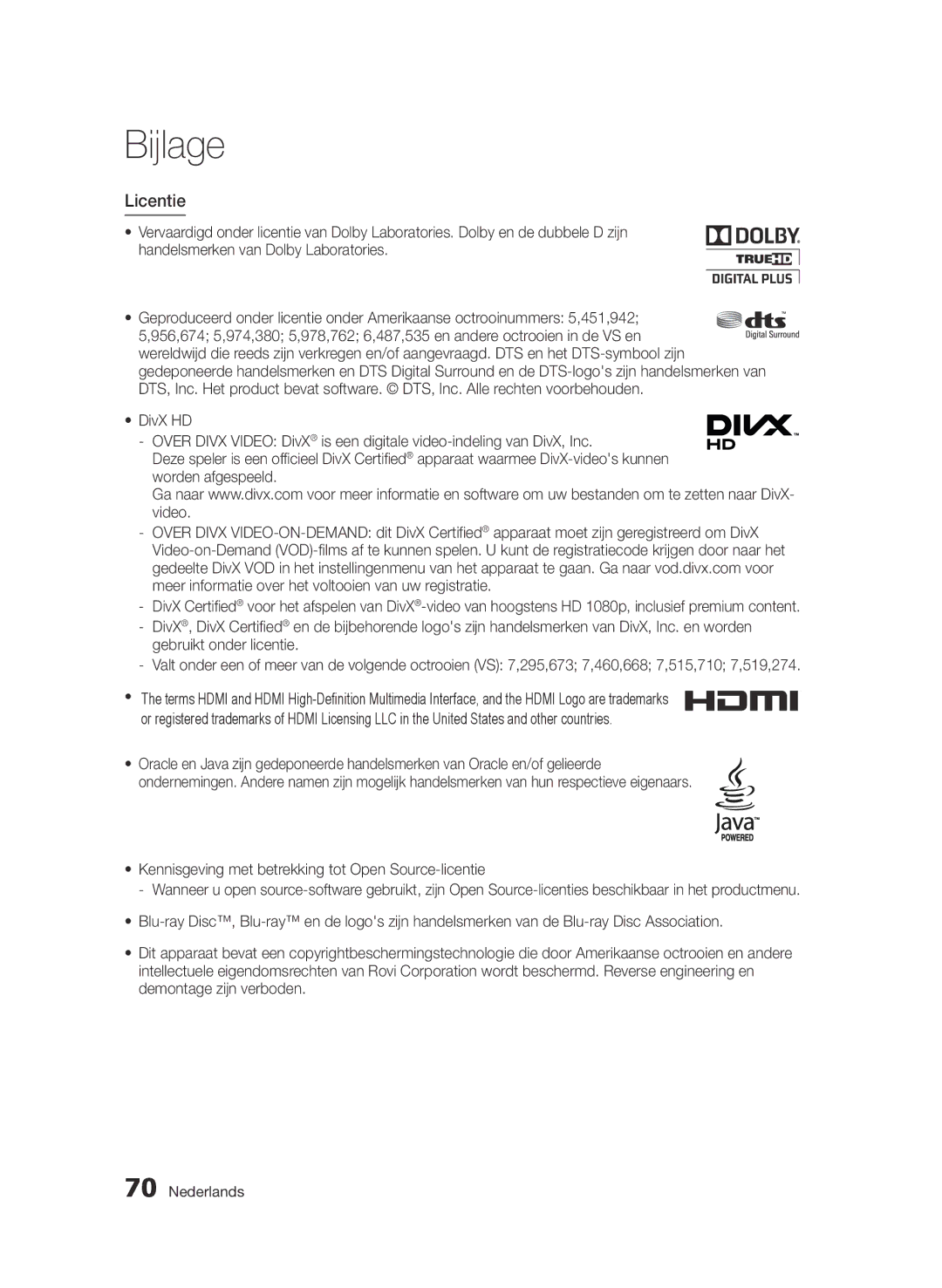 Samsung BD-D5500/ZF, BD-D5500/ZA, BD-D5500/XN, BD-D5500/EN, BD-D5500/XE manual Licentie 