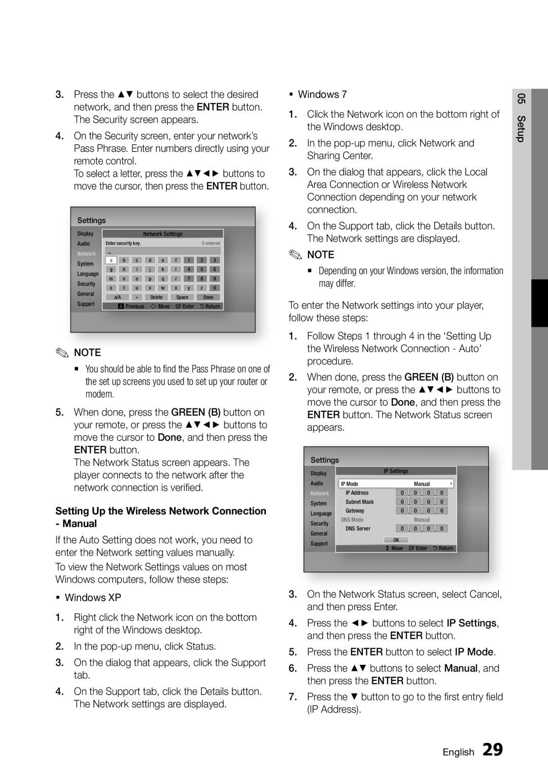 Samsung BD-D5500/ZF, BD-D5500/ZA, BD-D5500/XN, BD-D5500/EN manual Setting Up the Wireless Network Connection Manual 