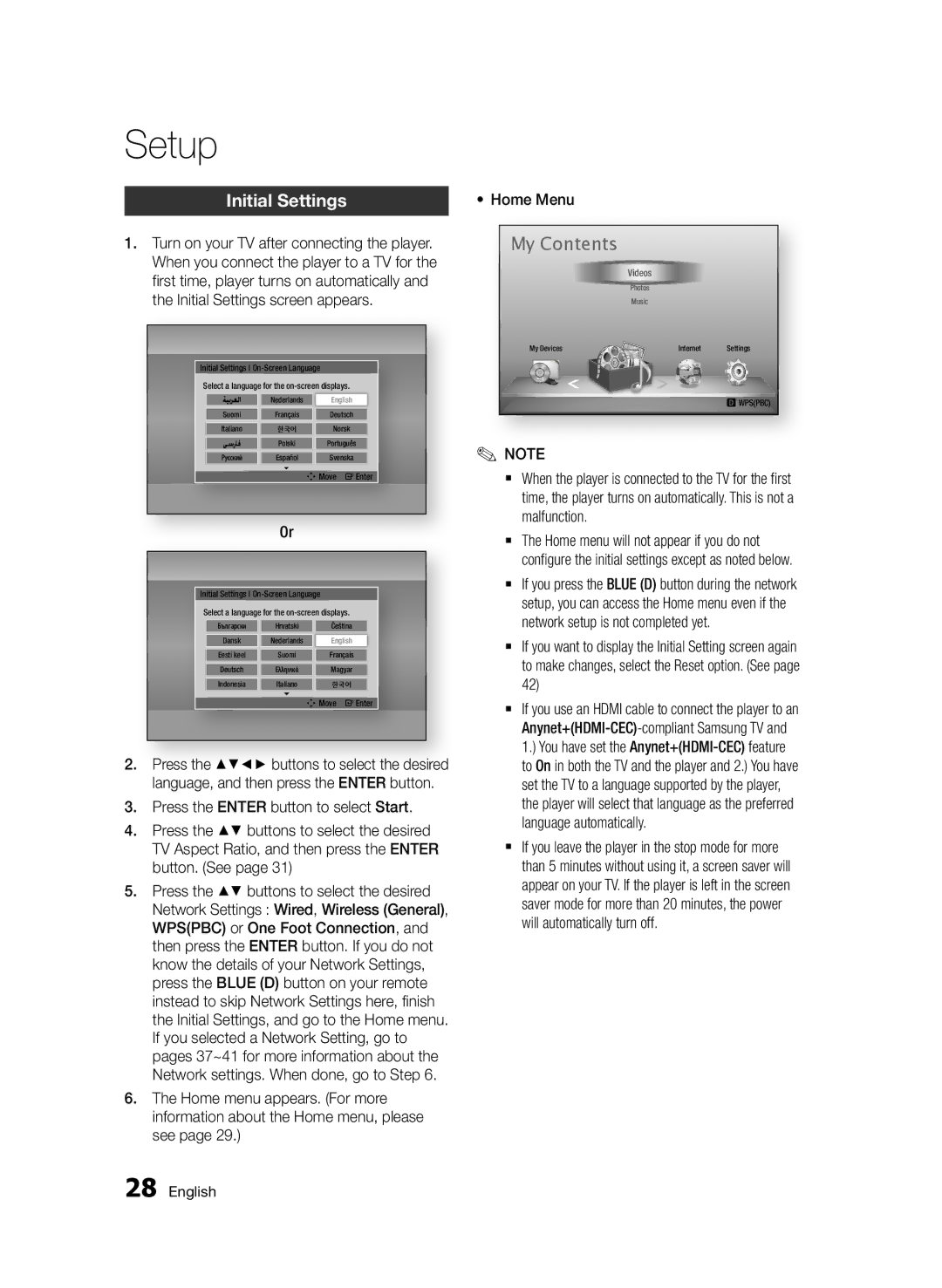 Samsung BD-D5500/ZN, BD-D5500/XS, BD-D5500/UM, BD-D5500/SH manual Setup, My Contents 