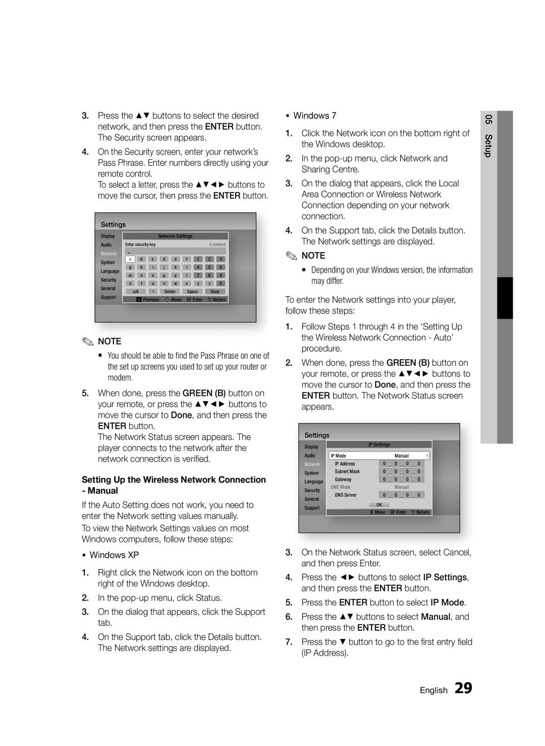 Samsung BD-D5500/SH, BD-D5500/ZN, BD-D5500/XS, BD-D5500/UM manual Setting Up the Wireless Network Connection Manual 