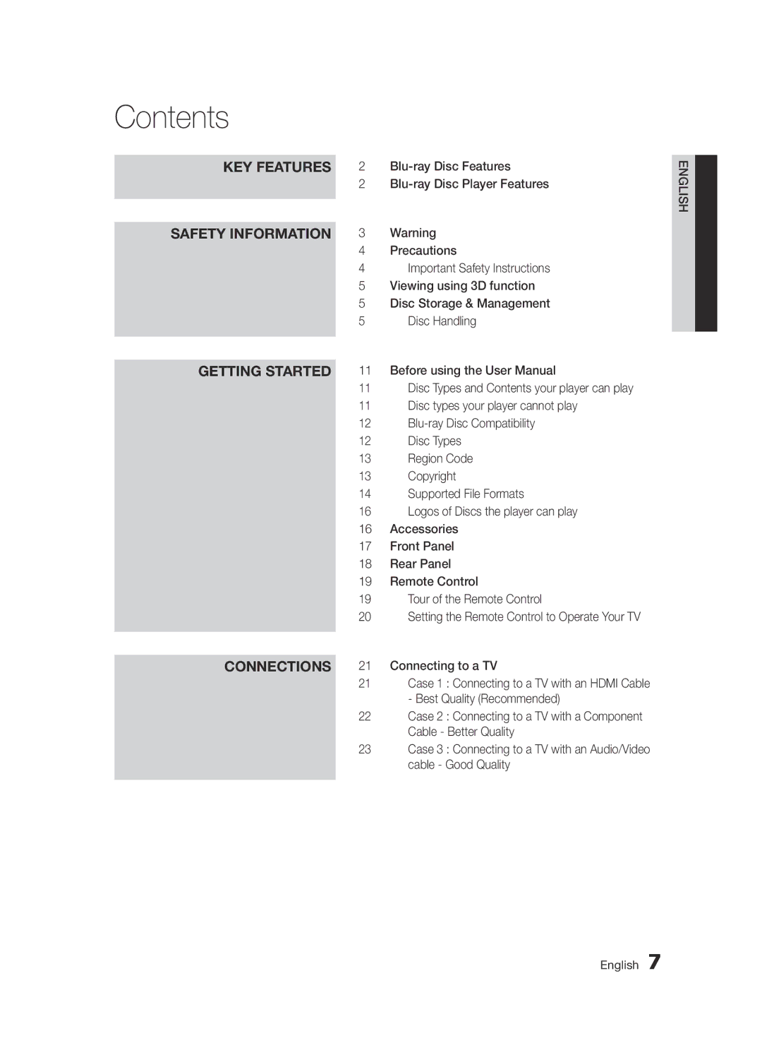 Samsung BD-D5500/SH, BD-D5500/ZN, BD-D5500/XS, BD-D5500/UM manual Contents 