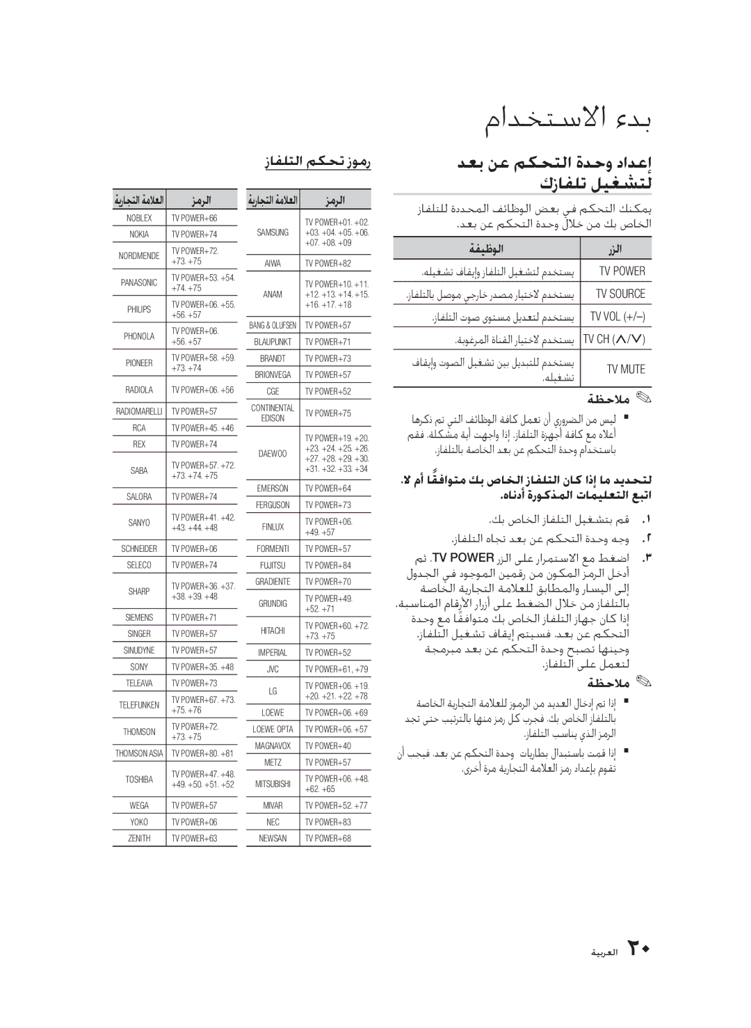 Samsung BD-D5500/ZN, BD-D5500/XS, BD-D5500/UM, BD-D5500/SH manual دعب نع مكحتلا ةدحو دادعإ كزافلت ليغشتل, زافلتلا مكحت زومر 