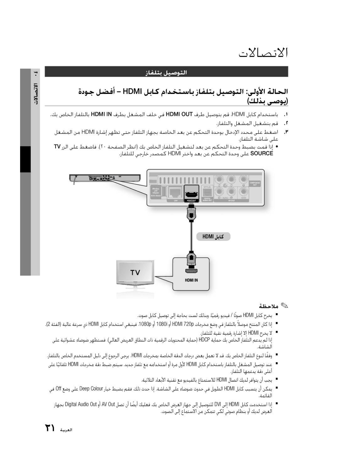 Samsung BD-D5500/XS, BD-D5500/ZN, BD-D5500/UM, BD-D5500/SH manual تلااصتلاا, زافلتب ليصوتلا 