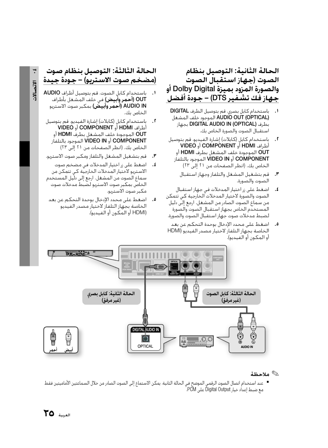 Samsung BD-D5500/XS, BD-D5500/ZN, BD-D5500/UM manual توص ماظنب ليصوتلا ةثلاثلا ةلاحلا ةديج ةدوج ويرتسلاا توص مخضم, رمحأ ضيبأ 