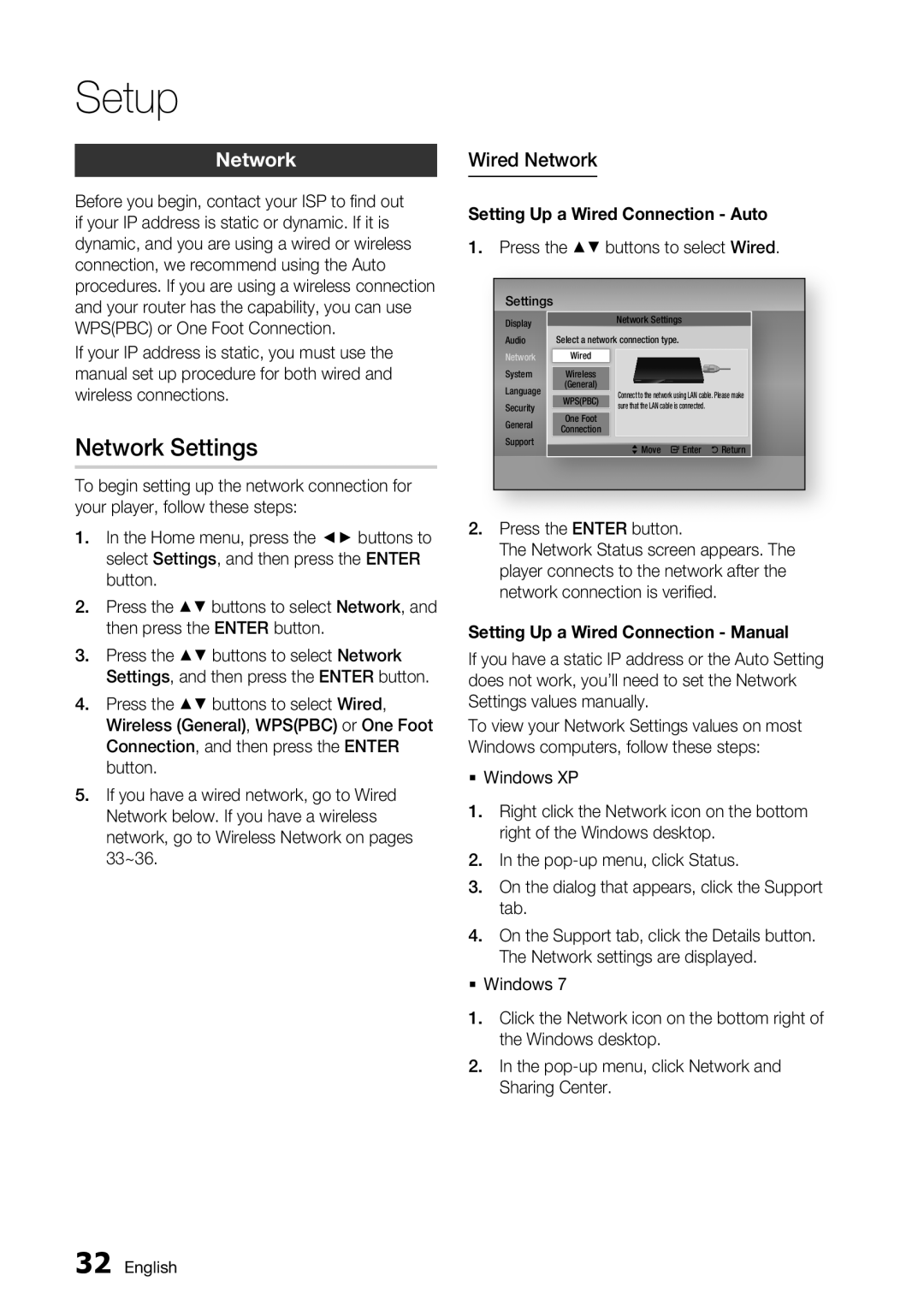 Samsung BD-D5700/ZA user manual Network Settings, Wired Network, Setting Up a Wired Connection Auto 