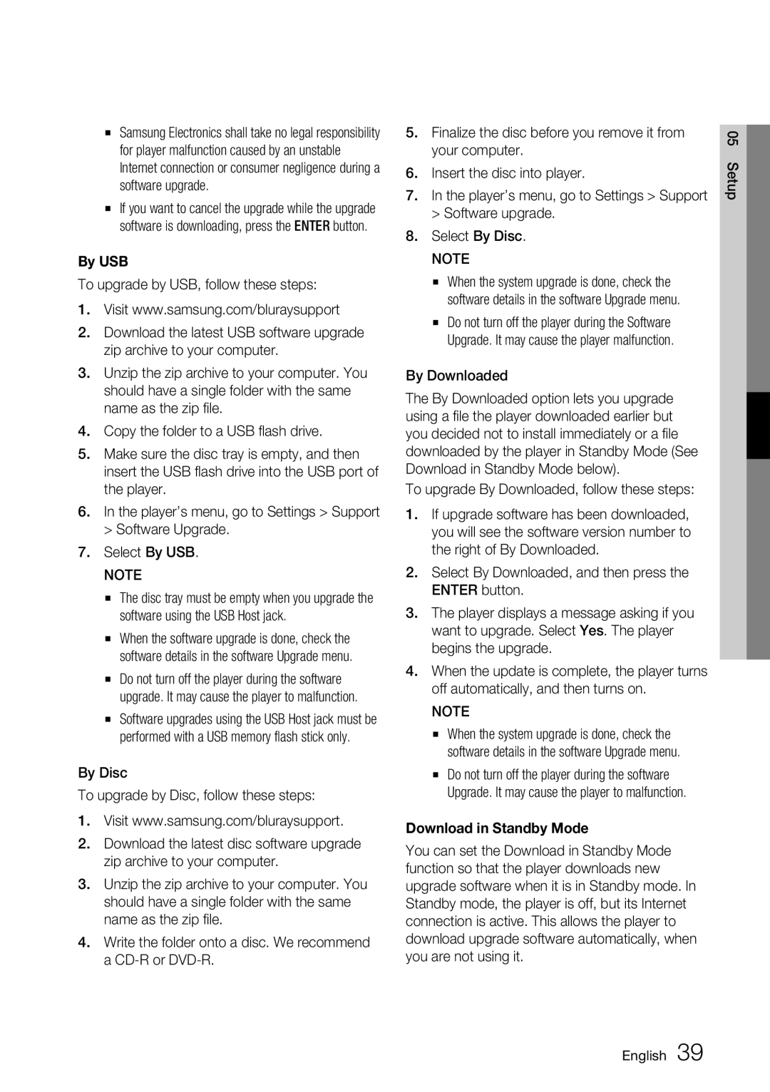 Samsung BD-D5700/ZA user manual By USB, To upgrade By Downloaded, follow these steps, Download in Standby Mode 