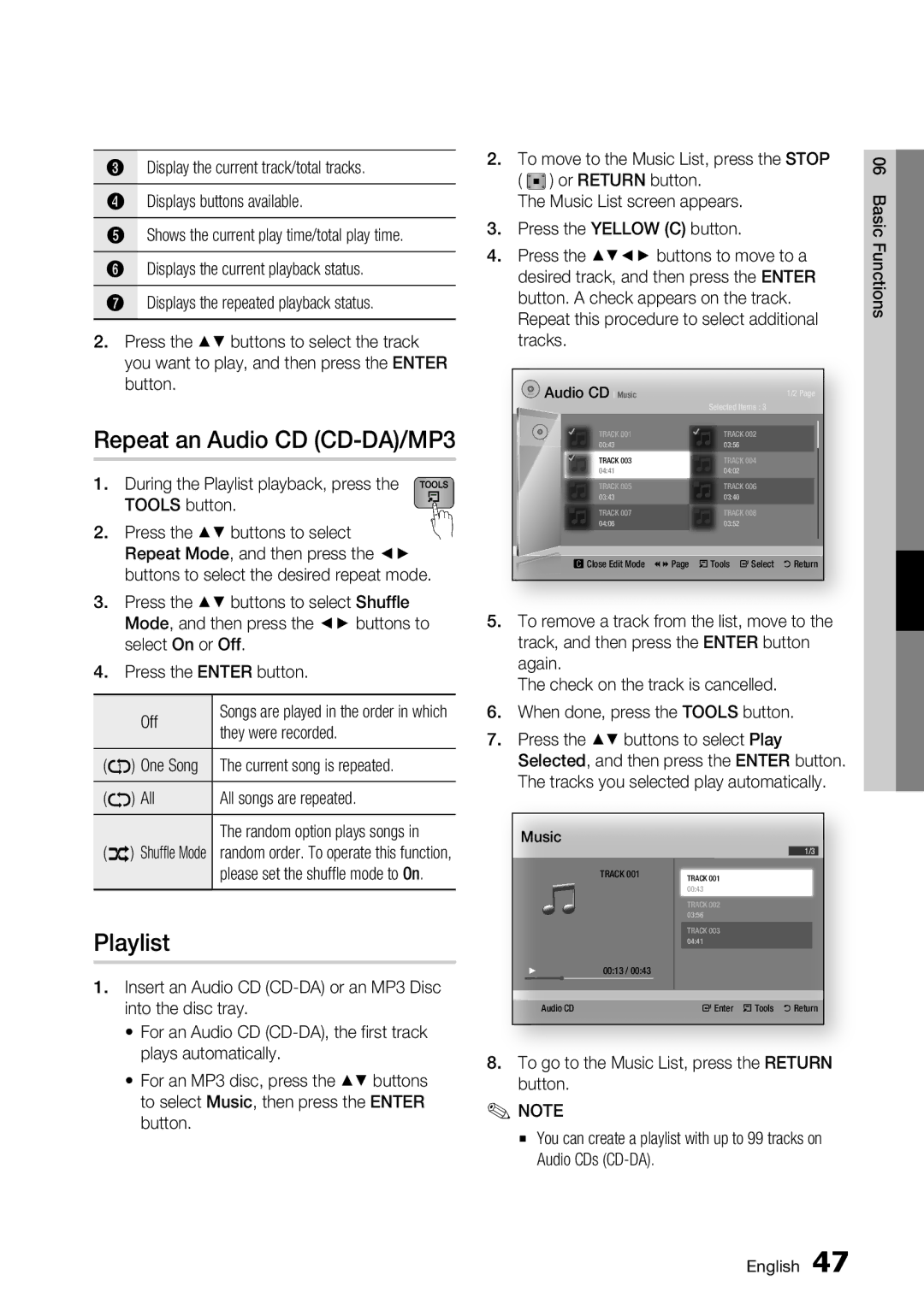 Samsung BD-D5700/ZA user manual Repeat an Audio CD CD-DA/MP3, Playlist 