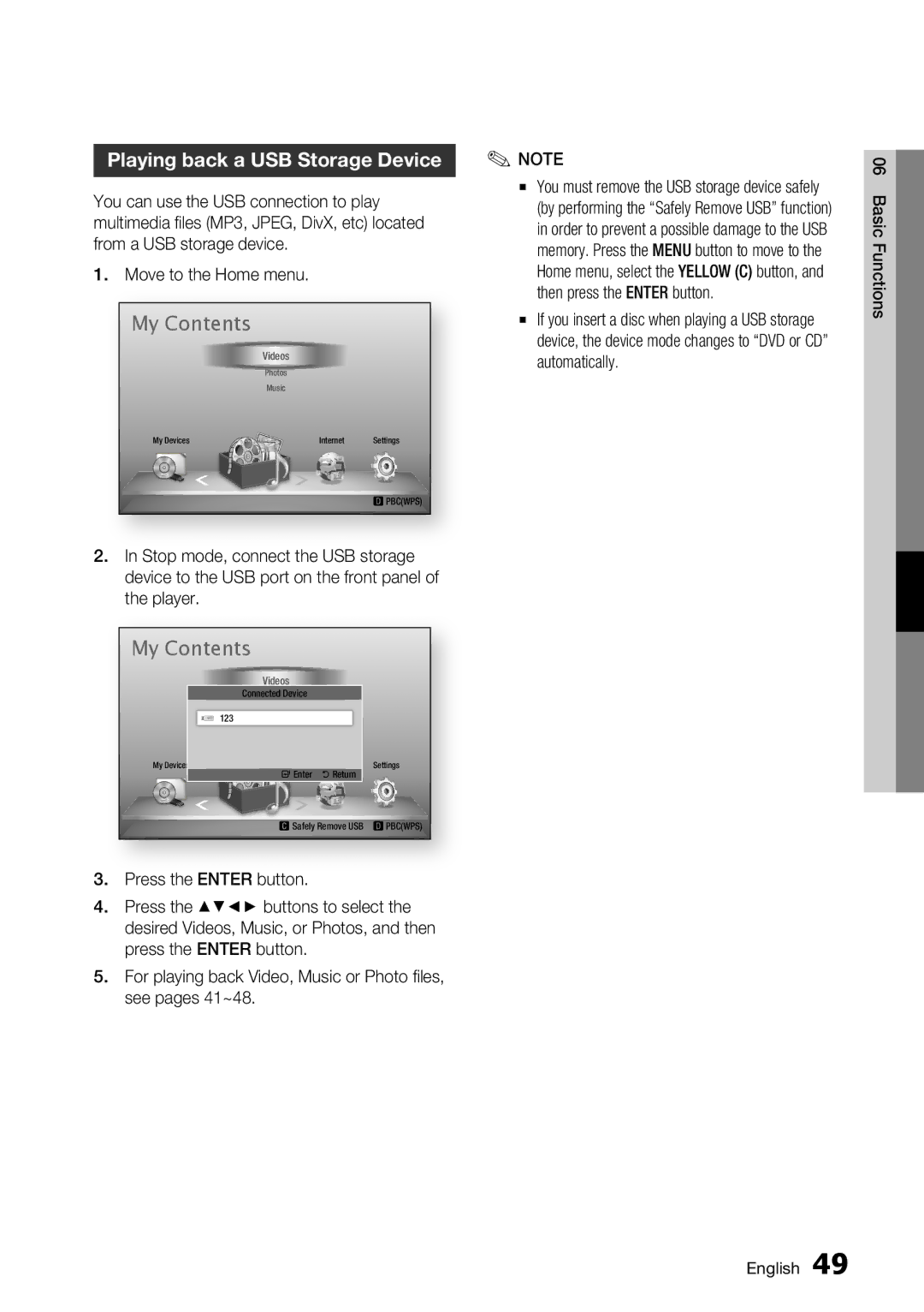 Samsung BD-D5700/ZA user manual Playing back a USB Storage Device 