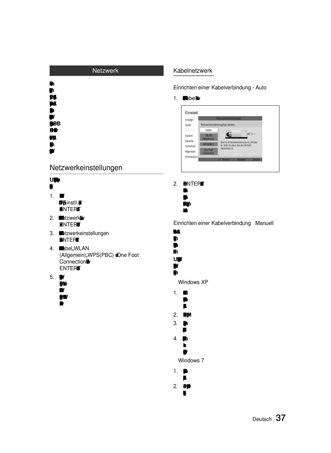 Samsung BD-D5800/ZG manual Netzwerkeinstellungen, Kabelnetzwerk, Einrichten einer Kabelverbindung Auto 