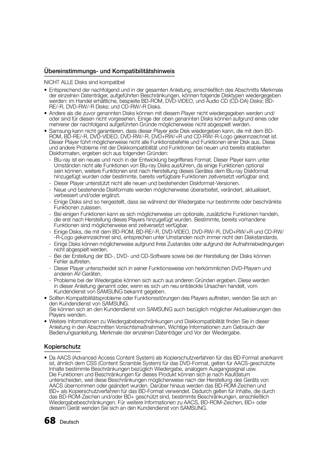 Samsung BD-D5800/ZG manual Übereinstimmungs- und Kompatibilitätshinweis, Kopierschutz 