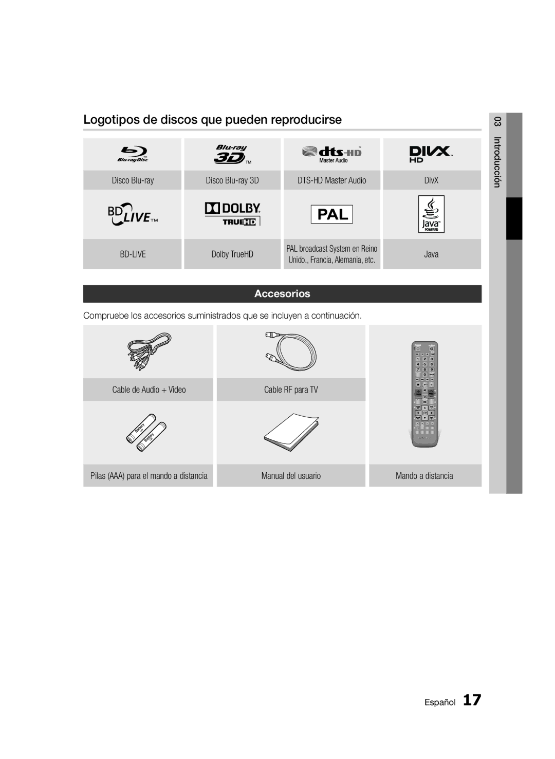 Samsung BD-D5900/ZF manual Logotipos de discos que pueden reproducirse, Accesorios 