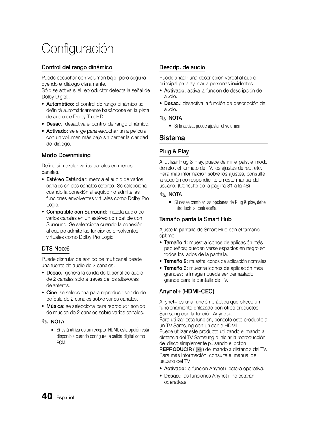 Samsung BD-D5900/ZF manual Sistema 