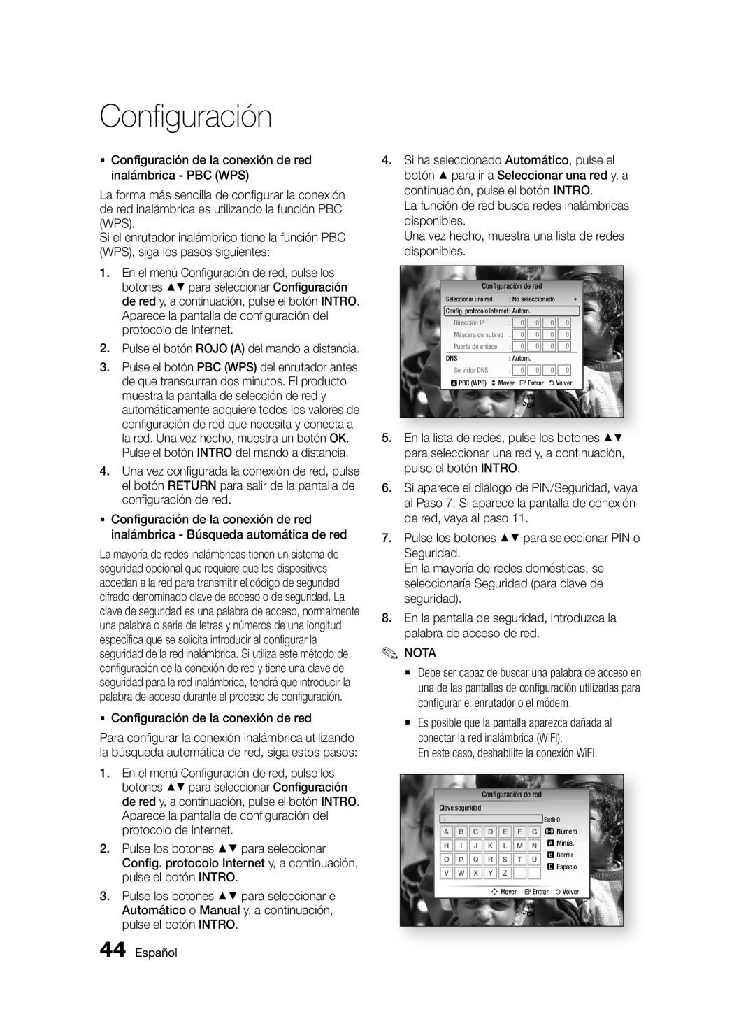 Samsung BD-D5900/ZF manual ƒƒ Configuración de la conexión de red, En este caso, deshabilite la conexión WiFi 