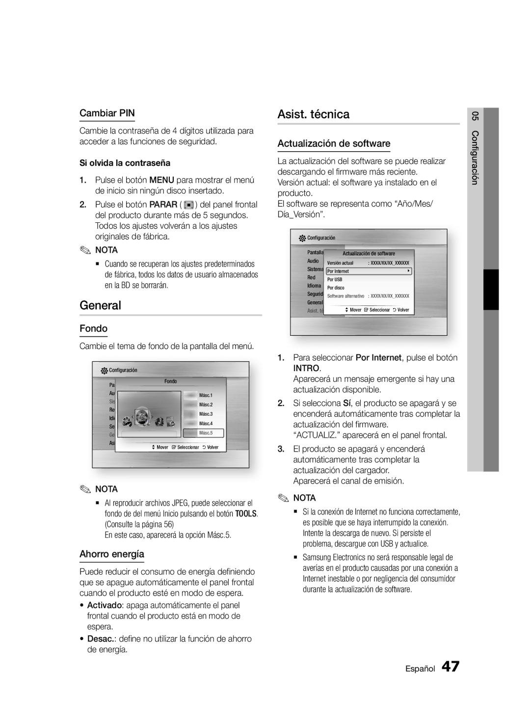 Samsung BD-D5900/ZF manual General, Asist. técnica 