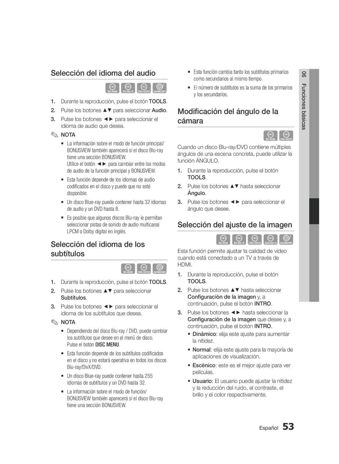 Samsung BD-D5900/ZF manual Selección del idioma del audio, Selección del idioma de los subtítulos 