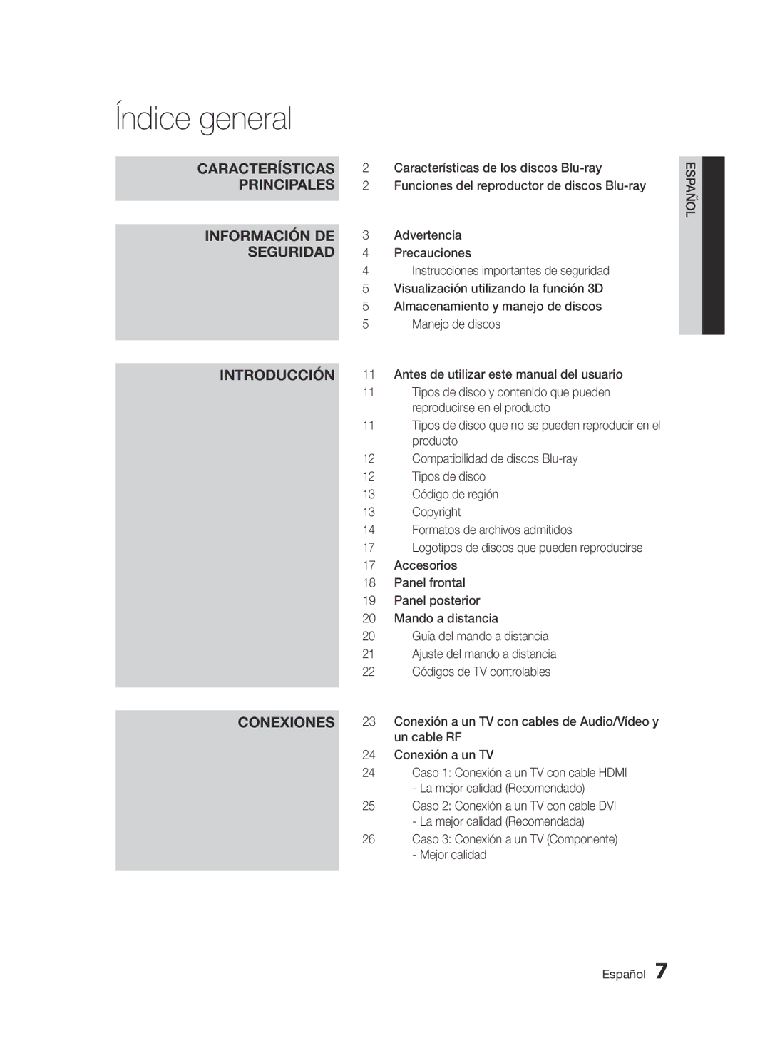 Samsung BD-D5900/ZF manual Índice general 