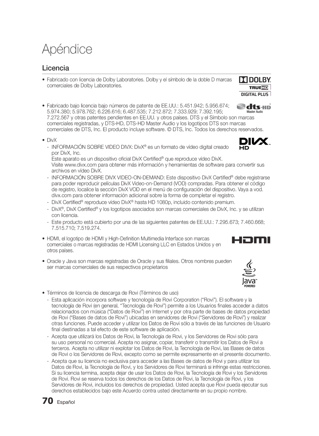 Samsung BD-D5900/ZF manual Licencia 