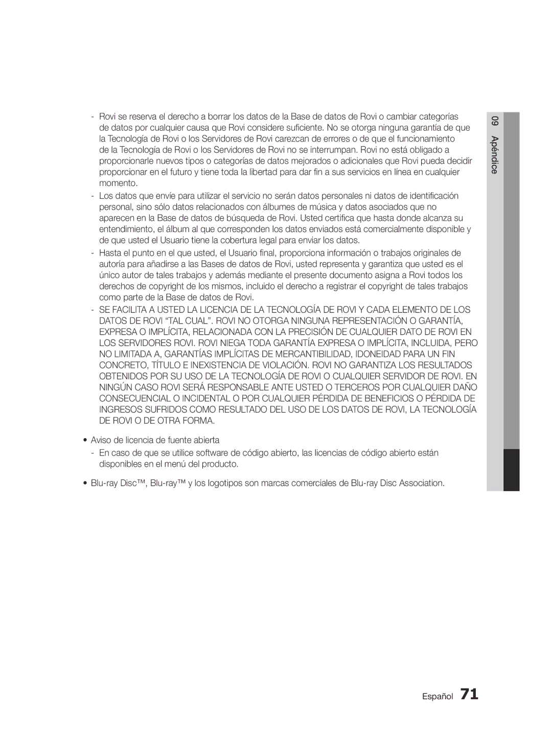 Samsung BD-D5900/ZF manual 09 Apéndice Español 