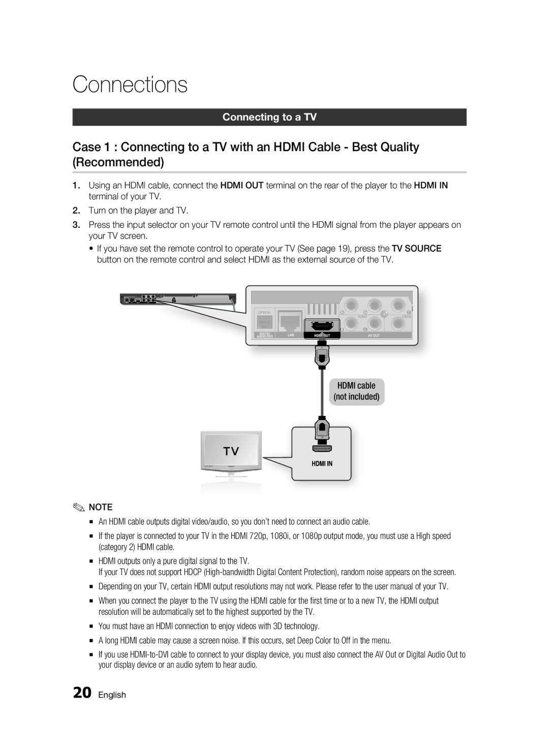 Samsung BD-D6500 user manual Connections, Connecting to a TV 