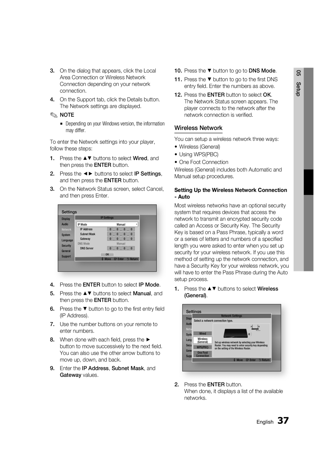 Samsung BD-D6500 user manual Setting Up the Wireless Network Connection Auto 