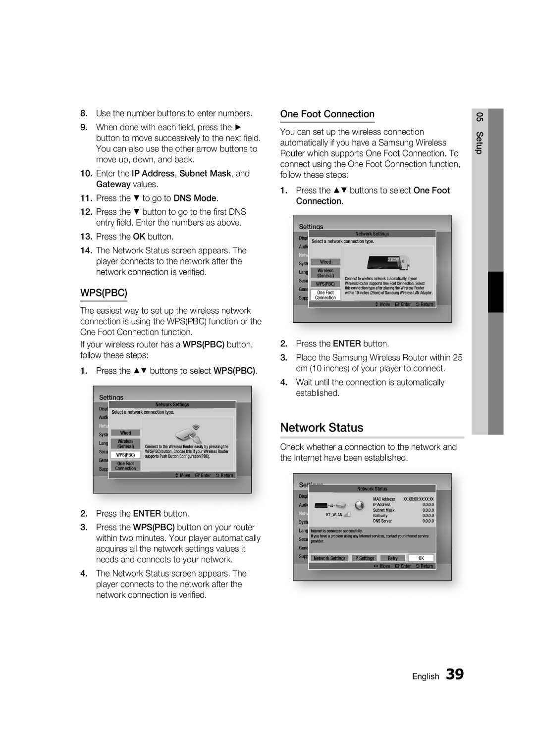 Samsung BD-D6500 user manual Network Status, One Foot Connection, Press the OK button 