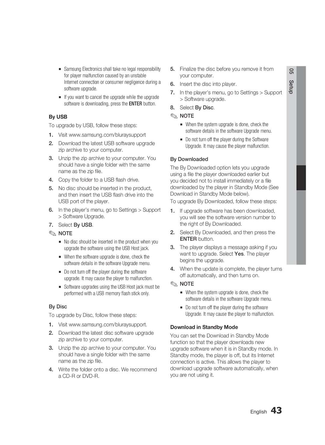 Samsung BD-D6500 user manual By USB, To upgrade By Downloaded, follow these steps, Download in Standby Mode 