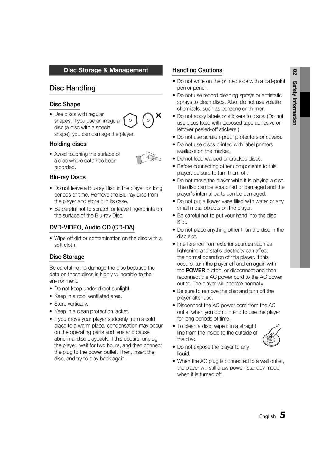 Samsung BD-D6500 user manual Disc Handling, Disc Storage & Management 