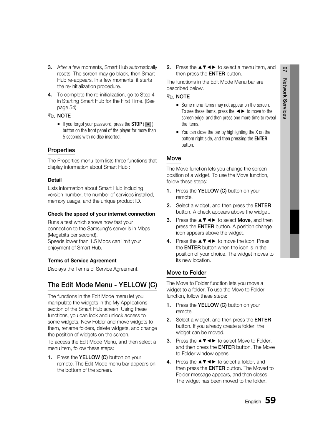 Samsung BD-D6500 user manual Edit Mode Menu Yellow C, Properties, Move to Folder 