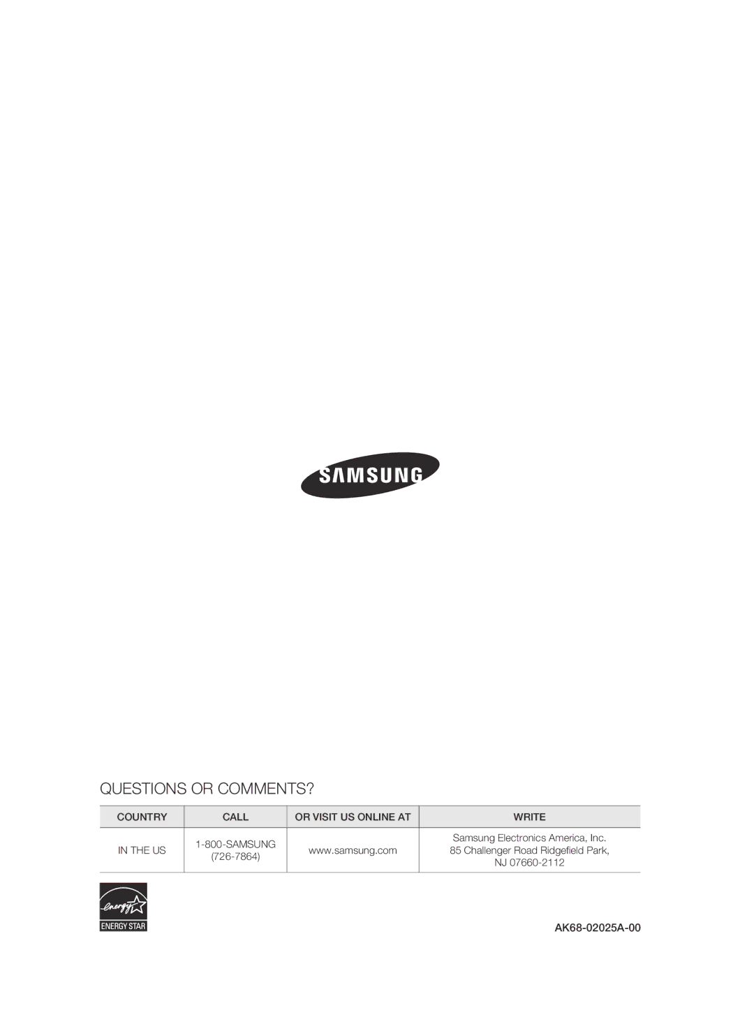 Samsung BD-D6500 user manual Questions or COMMENTS? 