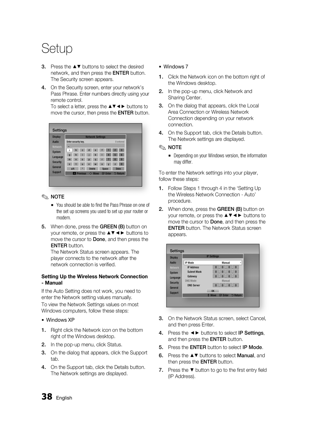Samsung BD-D6500 user manual Setting Up the Wireless Network Connection - Manual, Setup 