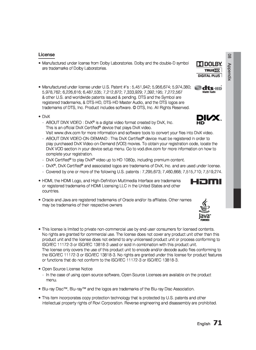 Samsung BD-D6500 user manual License 