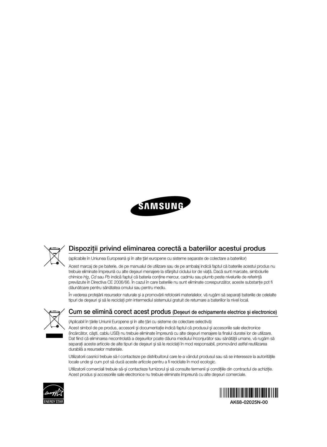 Samsung BD-D6500/EN manual AK68-02025N-00 