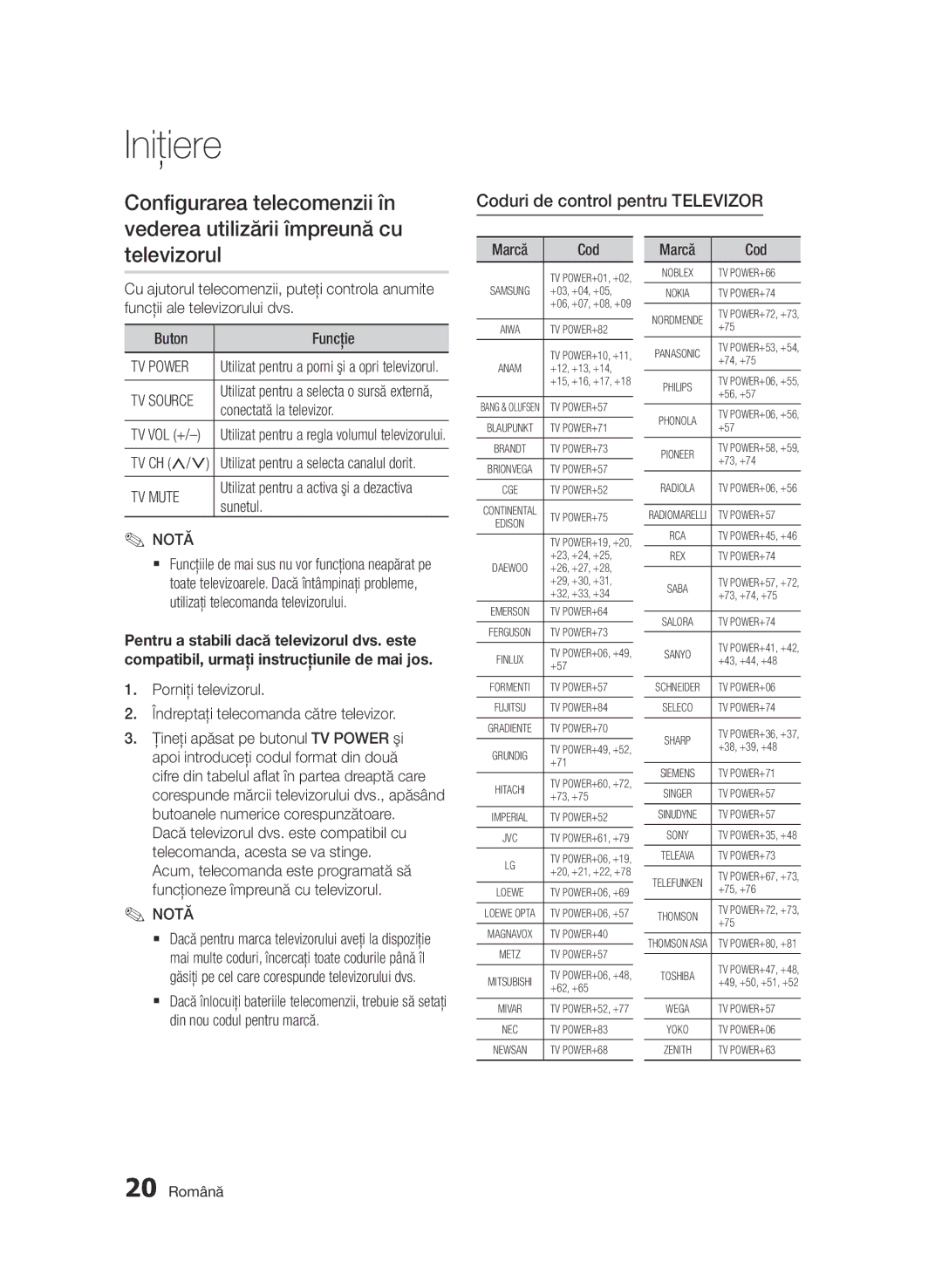 Samsung BD-D6500/EN manual Coduri de control pentru televizor, Conectată la televizor, Sunetul 