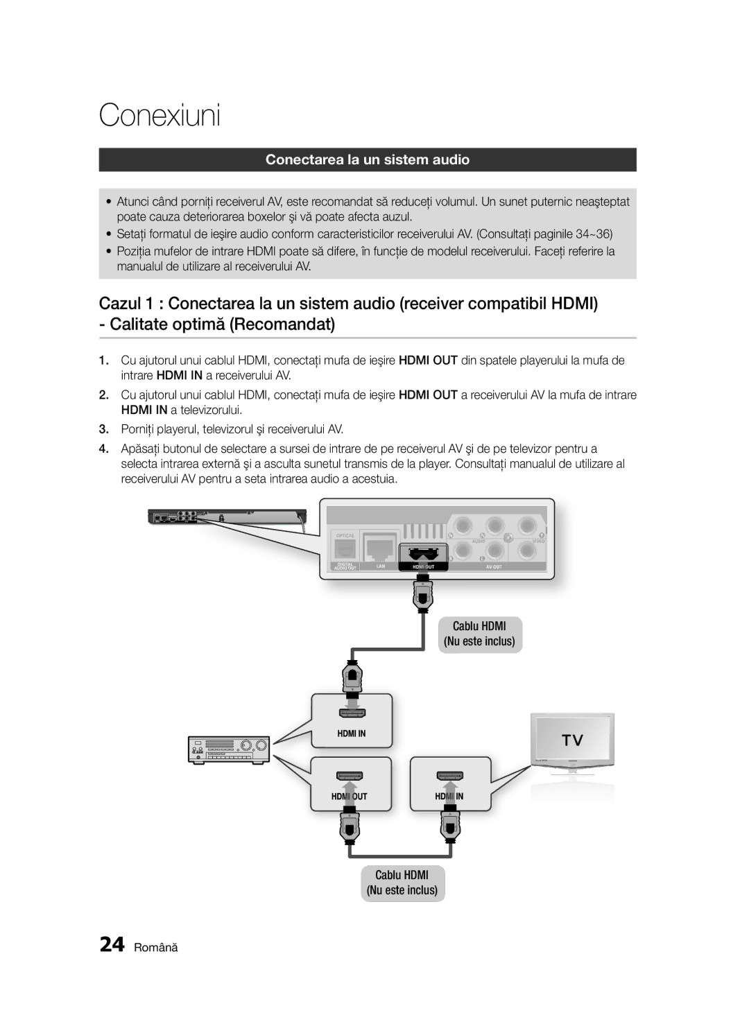 Samsung BD-D6500/EN manual Conectarea la un sistem audio 