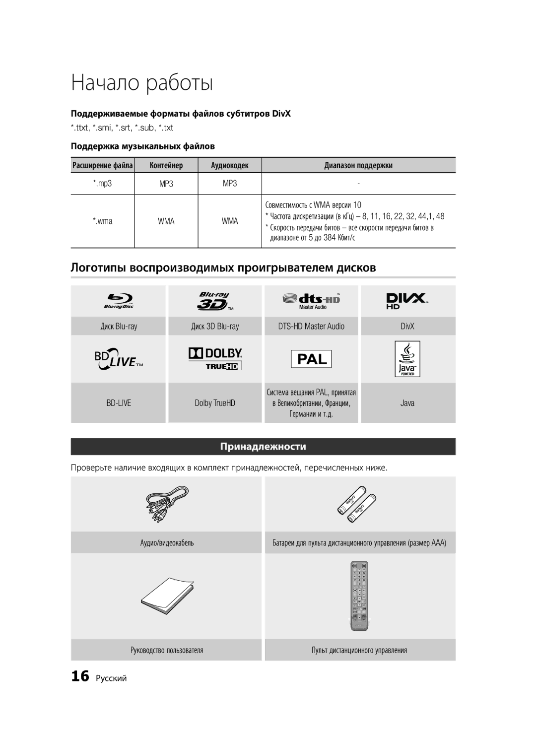 Samsung BD-D6500/RU manual Логотипы воспроизводимых проигрывателем дисков, Принадлежности, Bd-Live 