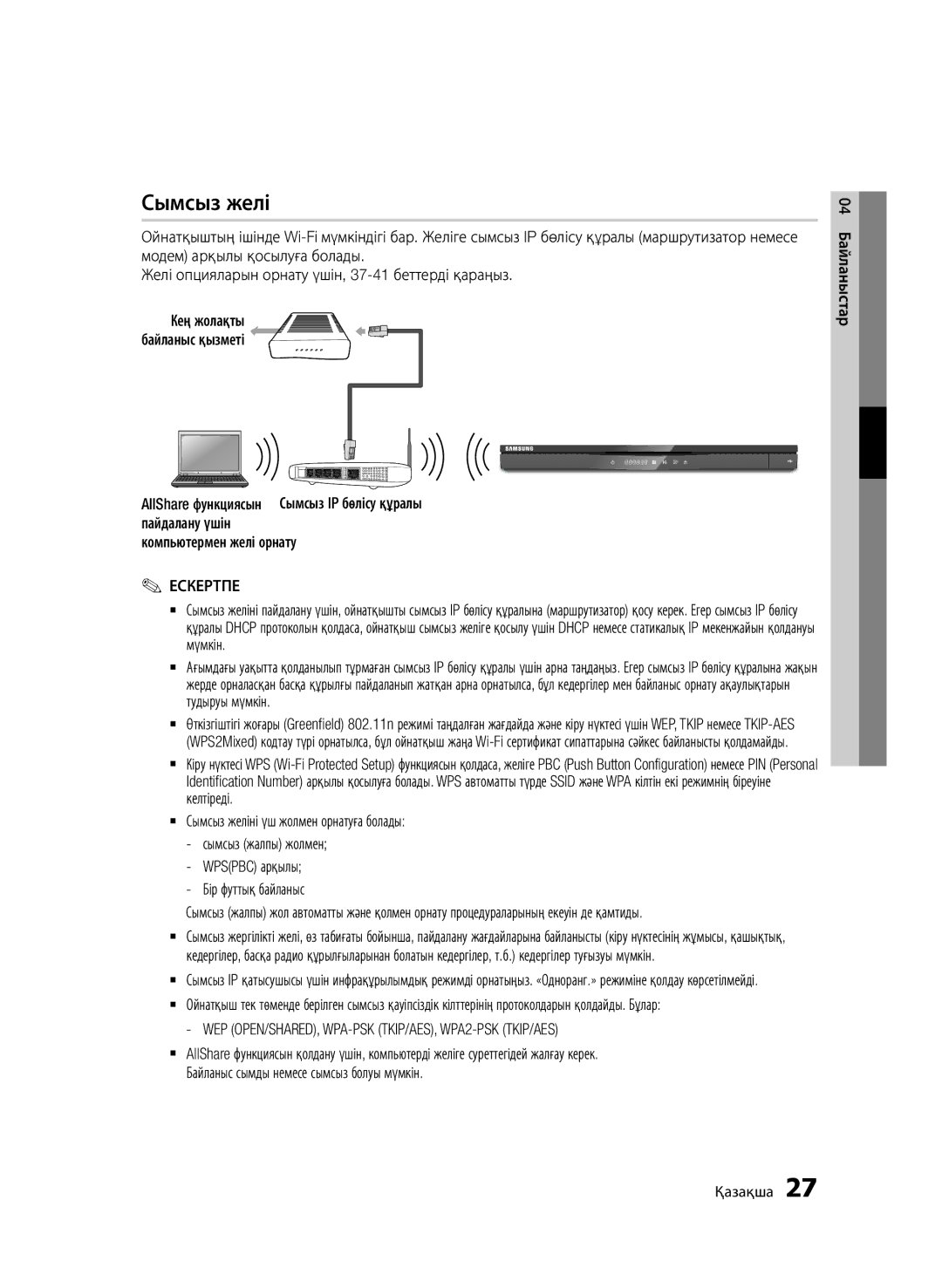 Samsung BD-D6500/RU manual Сымсыз желі, Кең жолақты байланыс қызметі 