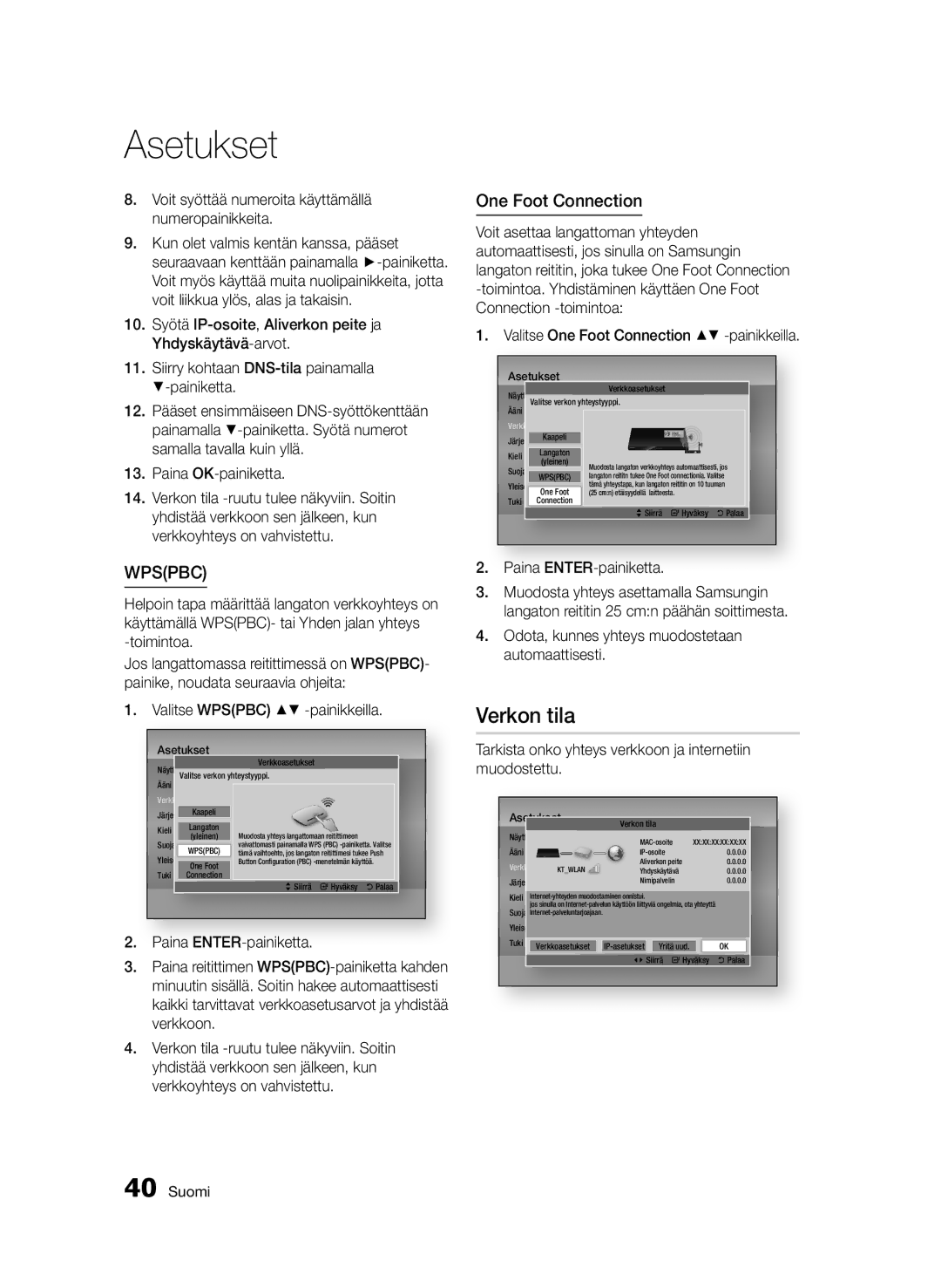 Samsung BD-D6500/XE manual Verkon tila 