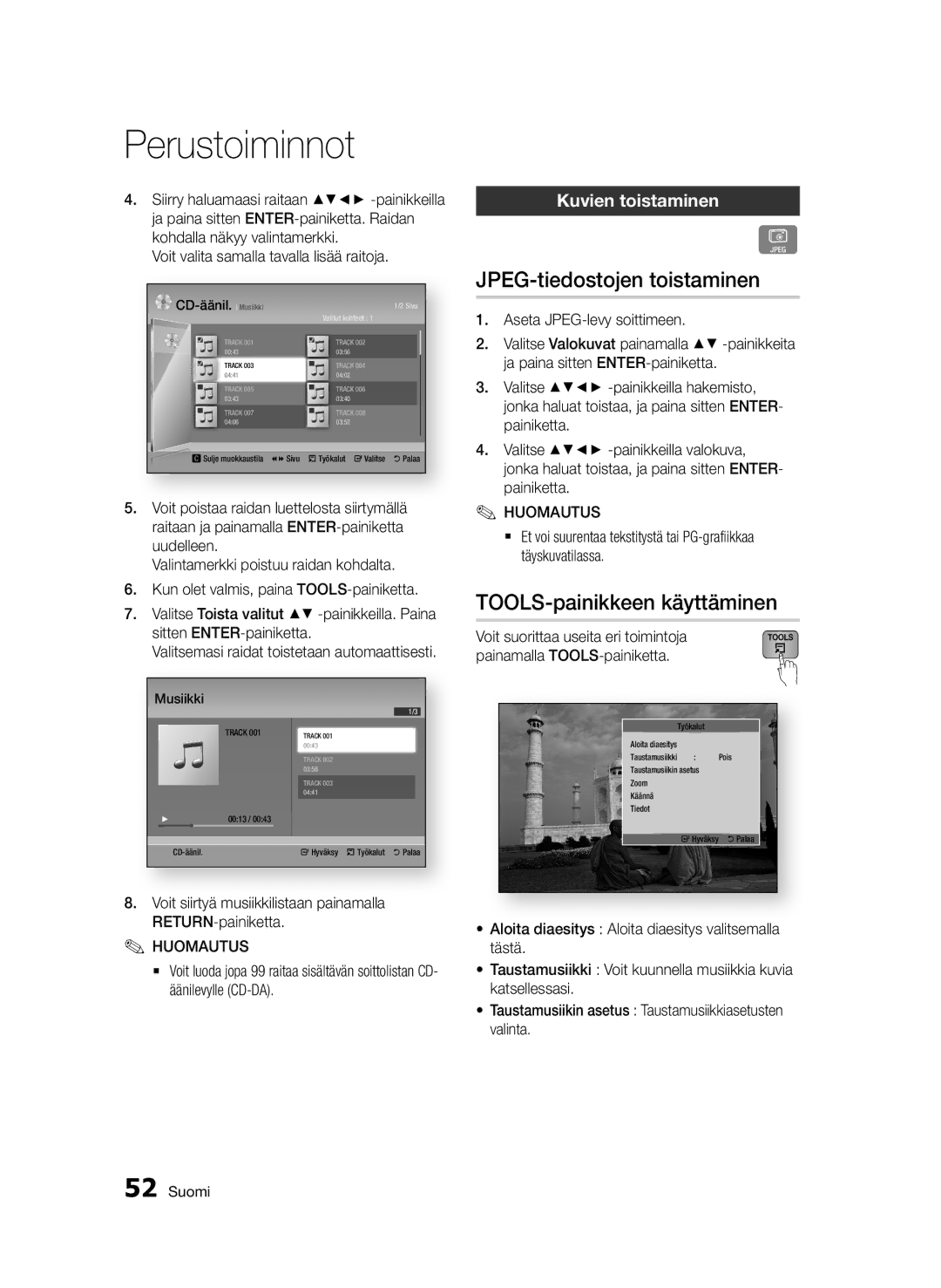 Samsung BD-D6500/XE manual JPEG-tiedostojen toistaminen, TOOLS-painikkeen käyttäminen, Kuvien toistaminen 