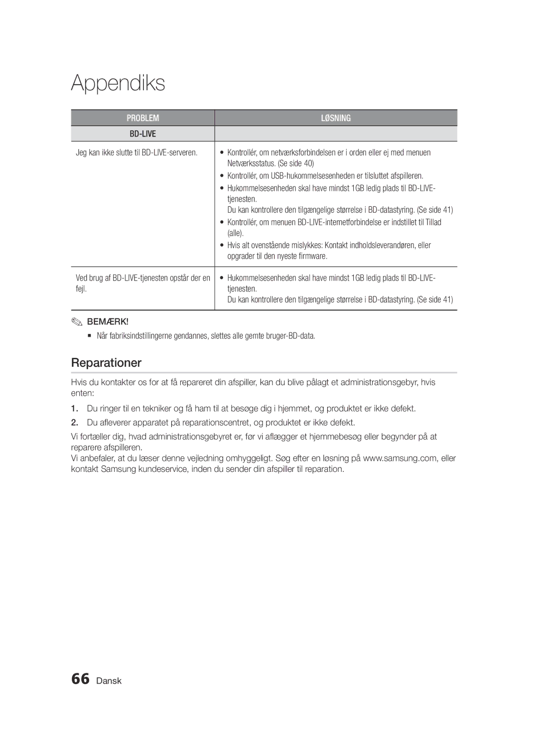 Samsung BD-D6500/XE manual Netværksstatus. Se side, Opgrader til den nyeste firmware, Fejl Tjenesten 