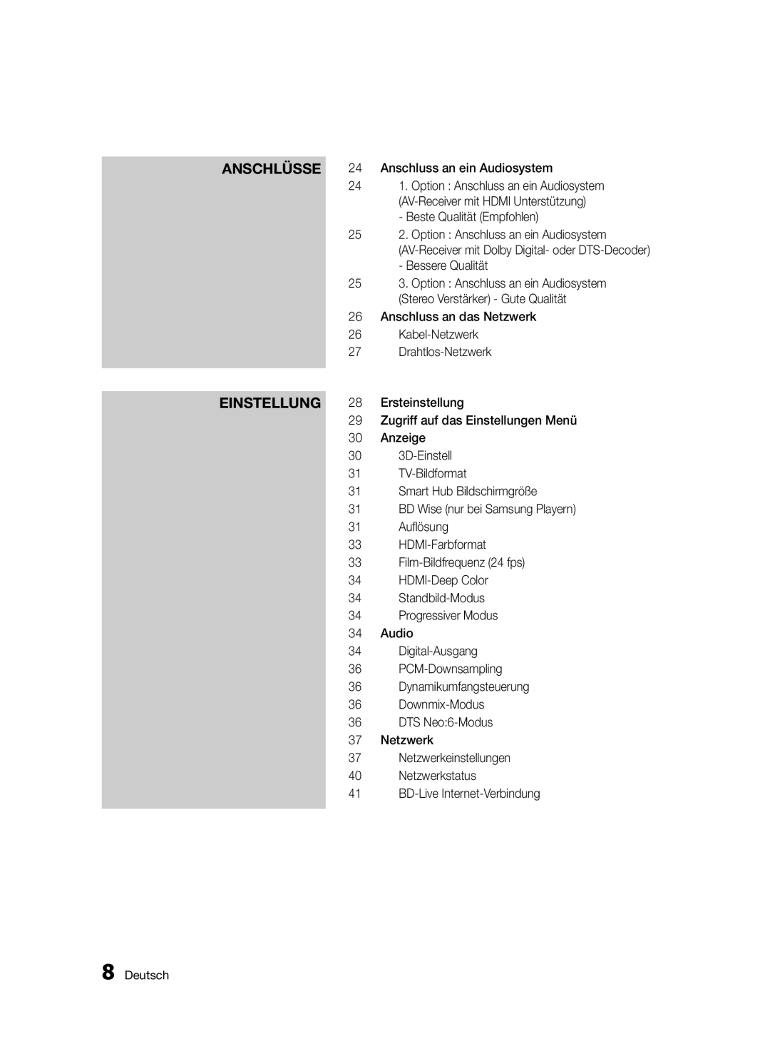 Samsung BD-D6500/ZF manual Anschluss an ein Audiosystem, Beste Qualität Empfohlen, Bessere Qualität, Anzeige, 3D-Einstell 