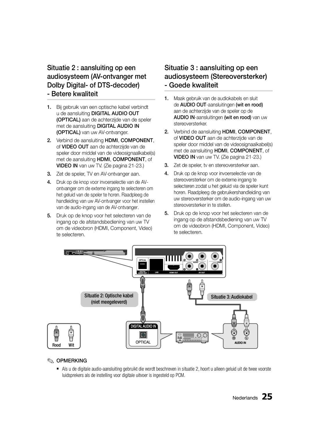 Samsung BD-D6500/ZF, BD-D6500/ZA, BD-D6500/XN manual Betere kwaliteit, Zet de speler, tv en stereoversterker aan, Rood Wit 