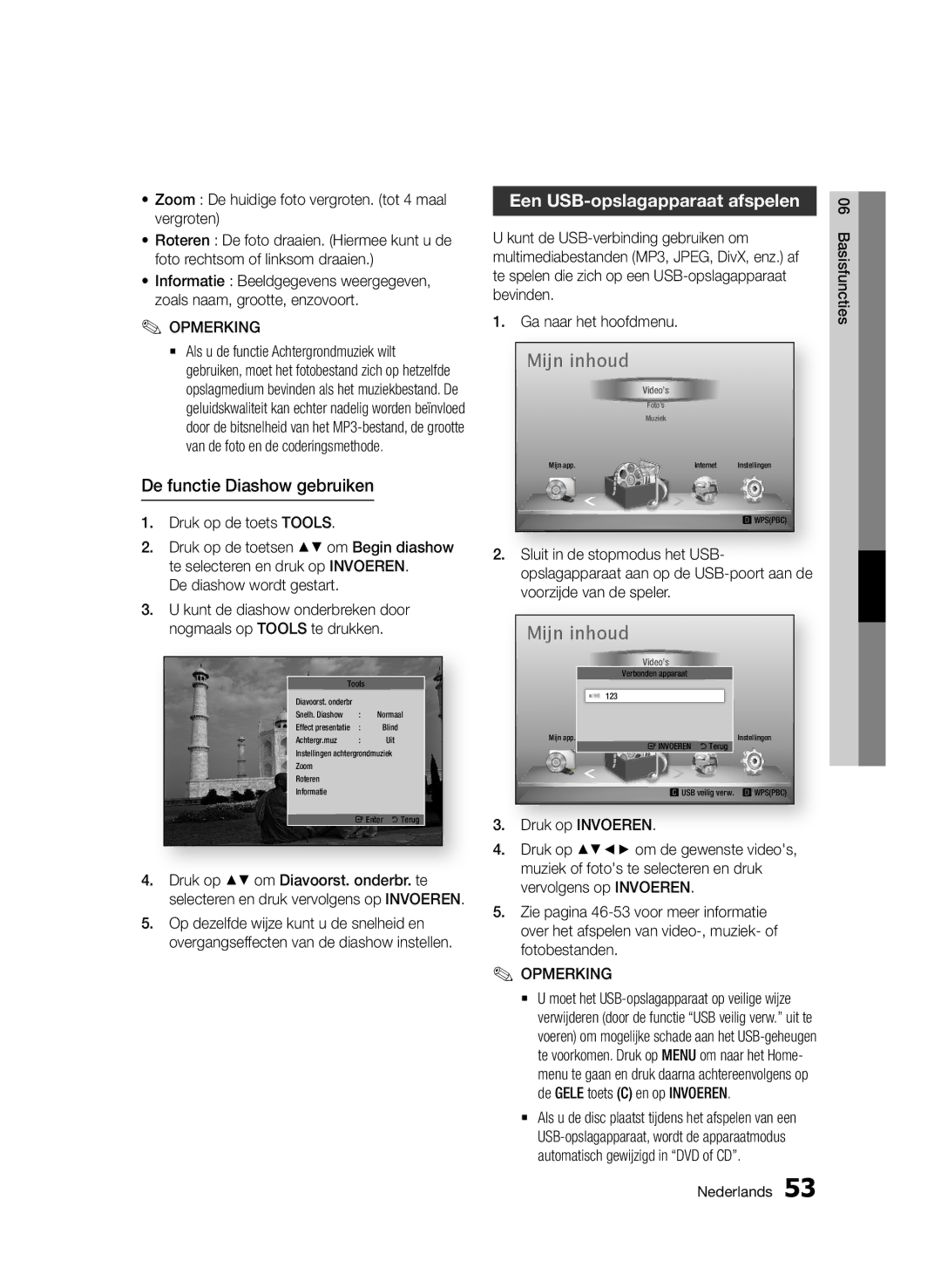 Samsung BD-D6500/XN, BD-D6500/ZA, BD-D6500/EN, BD-D6500/ZF De functie Diashow gebruiken, Een USB-opslagapparaat afspelen 