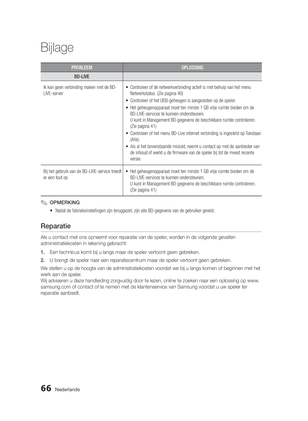 Samsung BD-D6500/XE, BD-D6500/ZA, BD-D6500/XN, BD-D6500/EN, BD-D6500/ZF manual Reparatie 