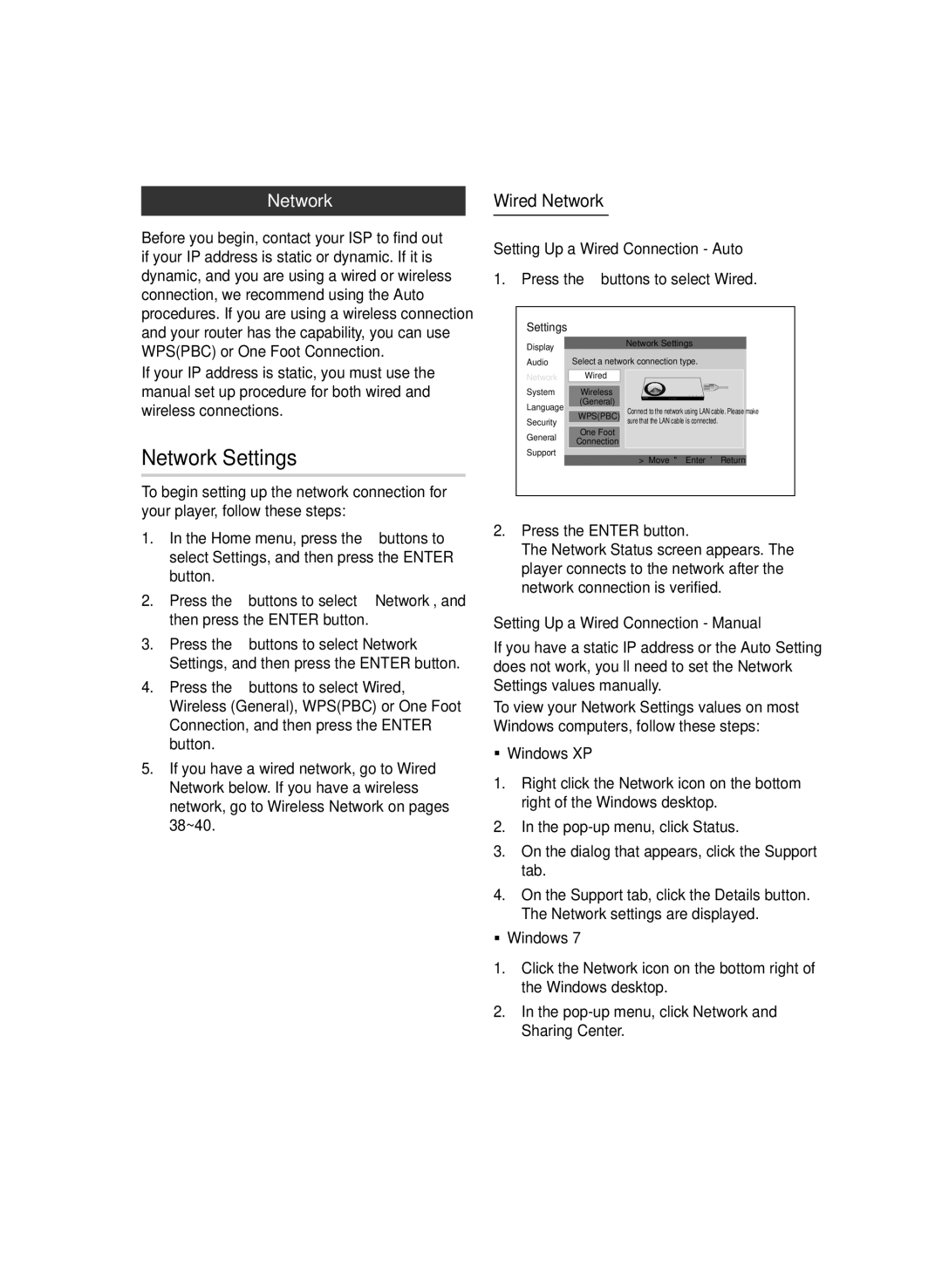 Samsung BD-D6500/EN, BD-D6500/ZA, BD-D6500/XN manual Network Settings, Wired Network, Setting Up a Wired Connection Auto 