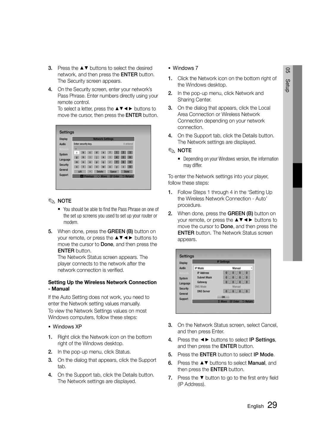 Samsung BD-D6500/XE, BD-D6500/ZA, BD-D6500/XN, BD-D6500/EN, BD-D6500/ZF Setting Up the Wireless Network Connection Manual 